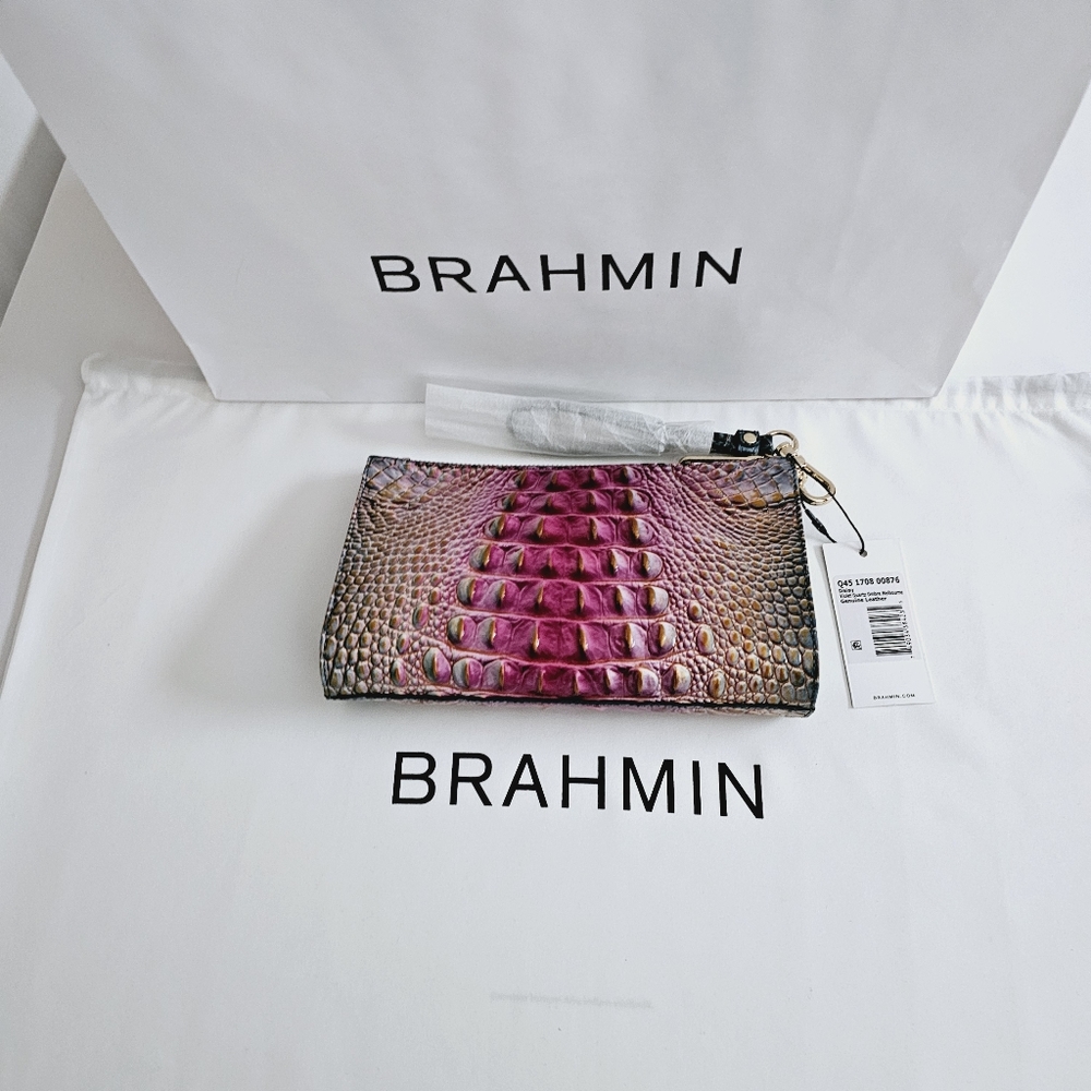 Brahmin Purple Brown Embossed Leather Wristlet Clutch - Picture 9 of 16